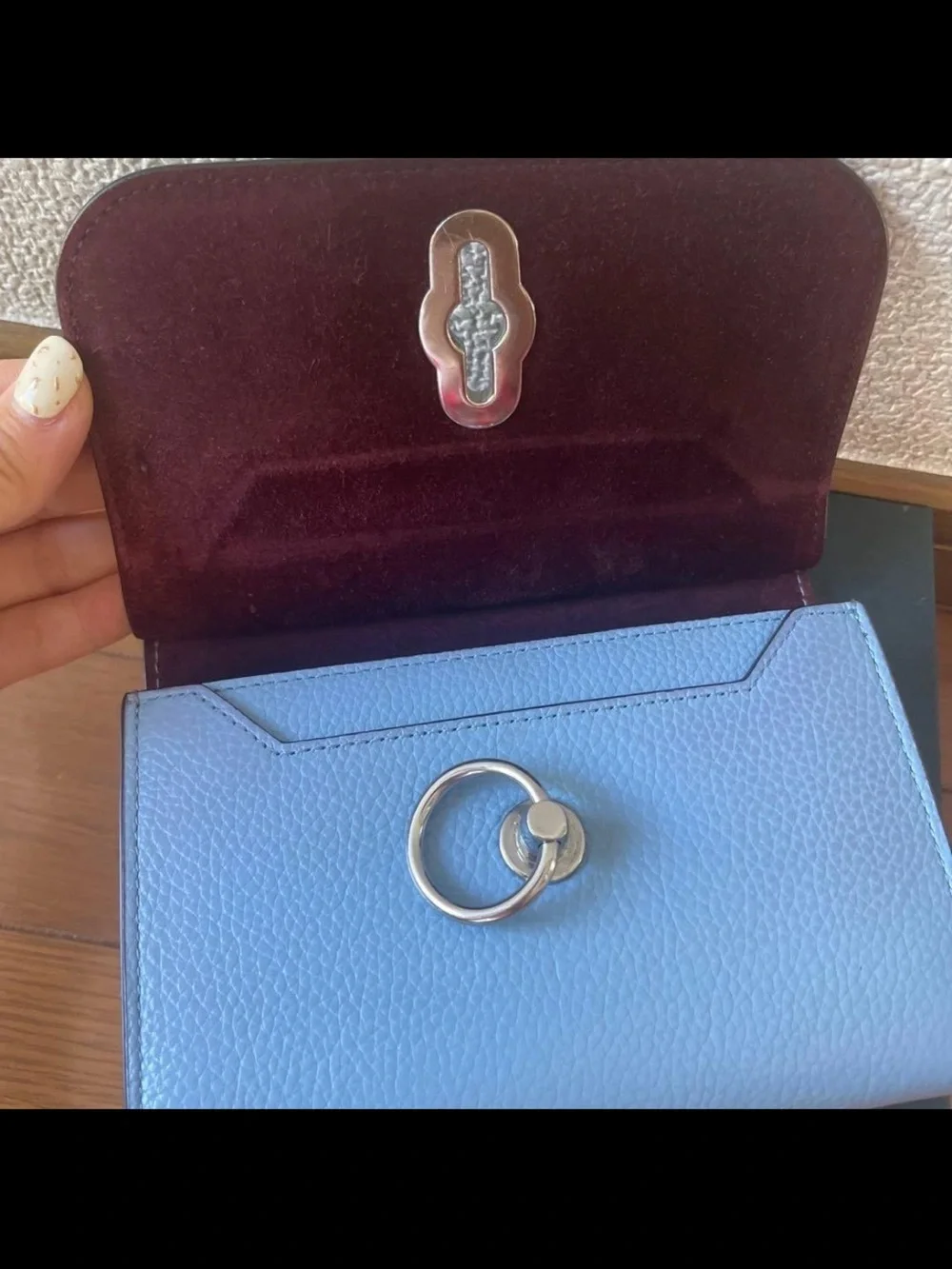Mulberry Light Blue Pebbled Leather Wallet with Silver Hardware